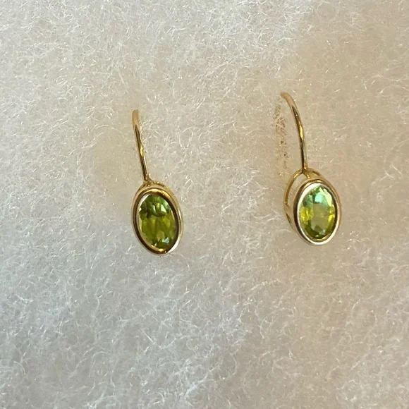 14K Yellow Gold Peridot Earrings – Genuine Gemstone August Birthstone